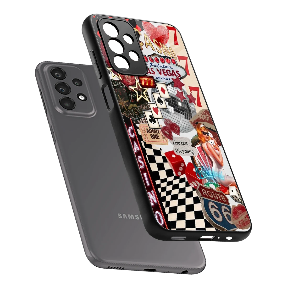 Vegas Vibes sleek samsung galaxy a23 cover with tempered glass back and TPU edges