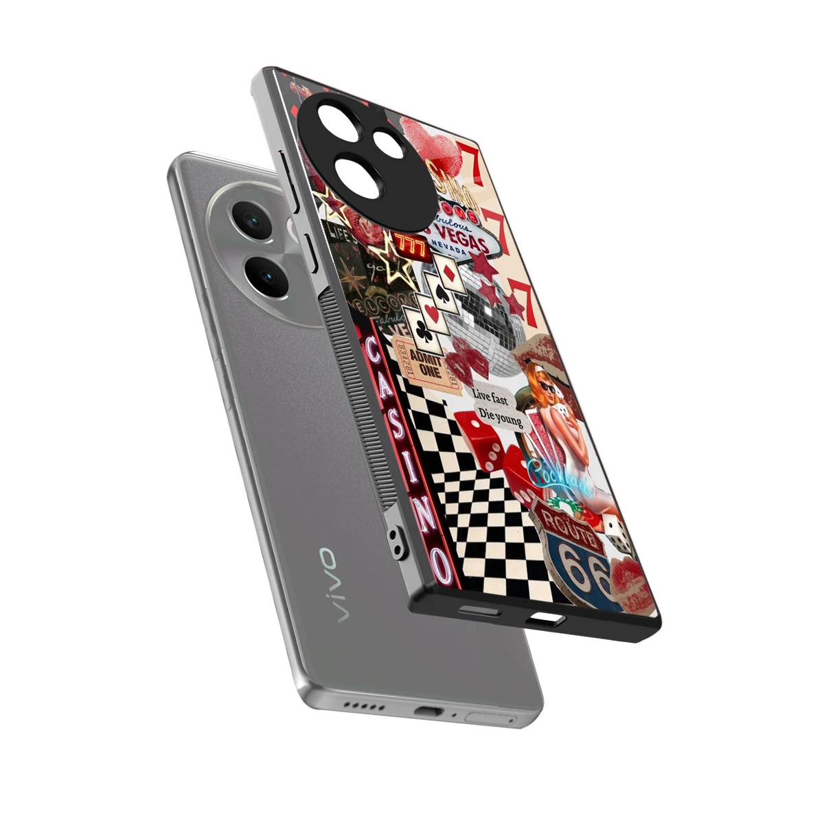 Vegas Vibes sleek vivo v30e cover with tempered glass back and TPU edges