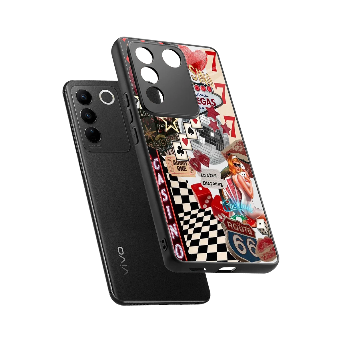 Vegas Vibes sleek vivo v27 5g cover with tempered glass back and TPU edges
