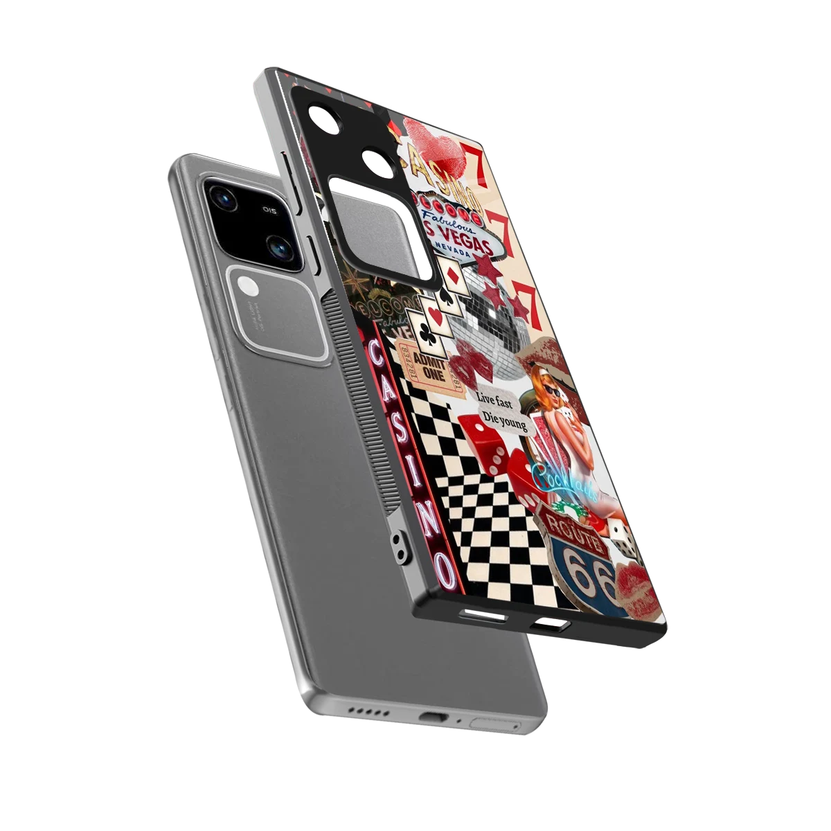 Vegas Vibes sleek vivo v30 cover with tempered glass back and TPU edges