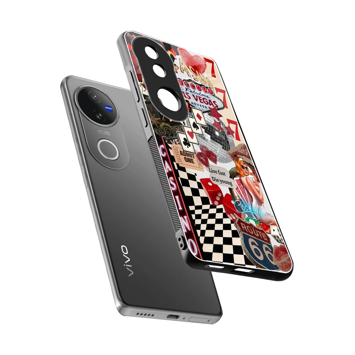 Vegas Vibes sleek vivo v50 cover with tempered glass back and TPU edges