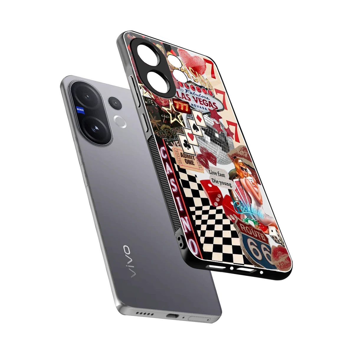 Vegas Vibes sleek vivo v60 cover with tempered glass back and TPU edges