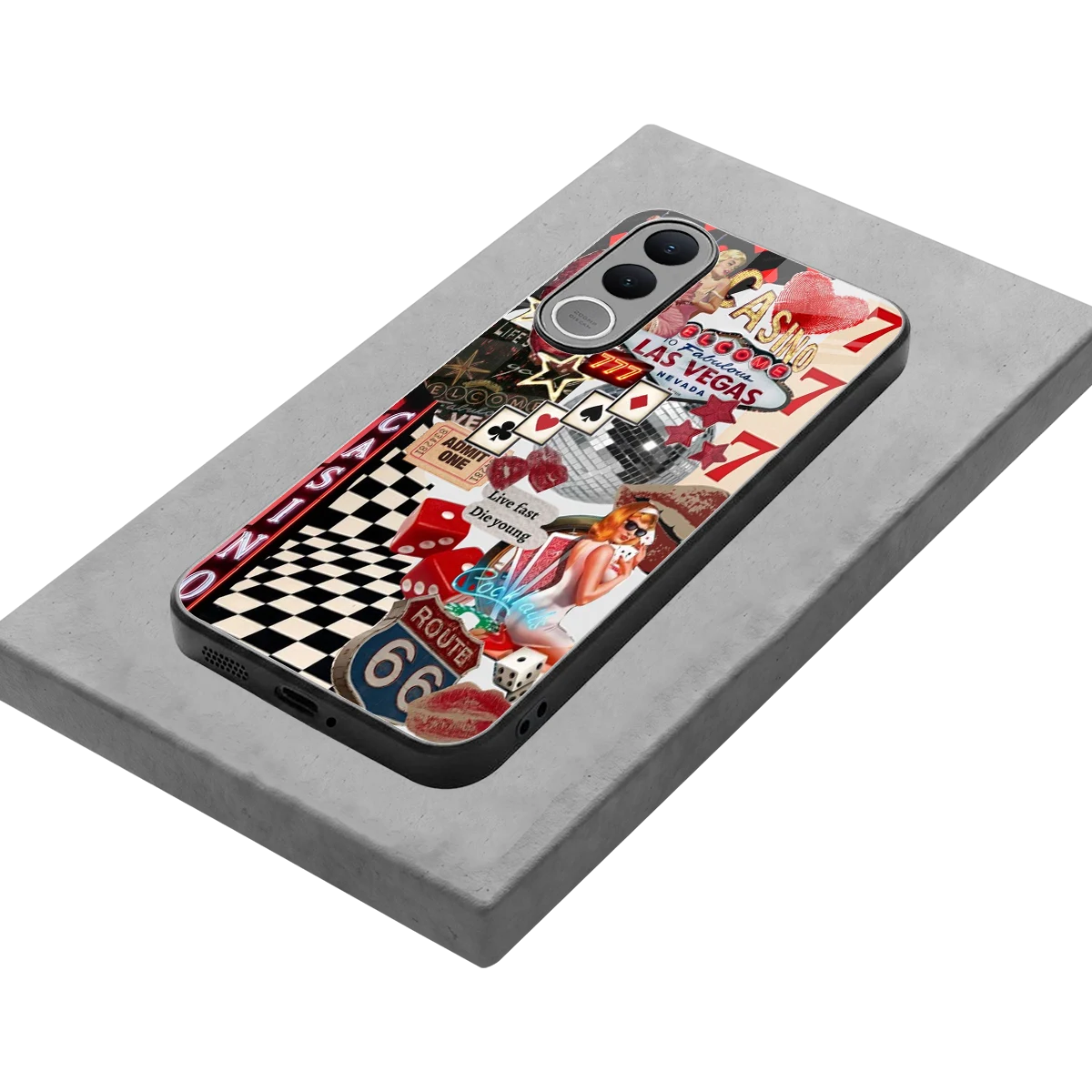 Vegas Vibes stylish phone case for vivo v70 fe | glossy glass and slim fit