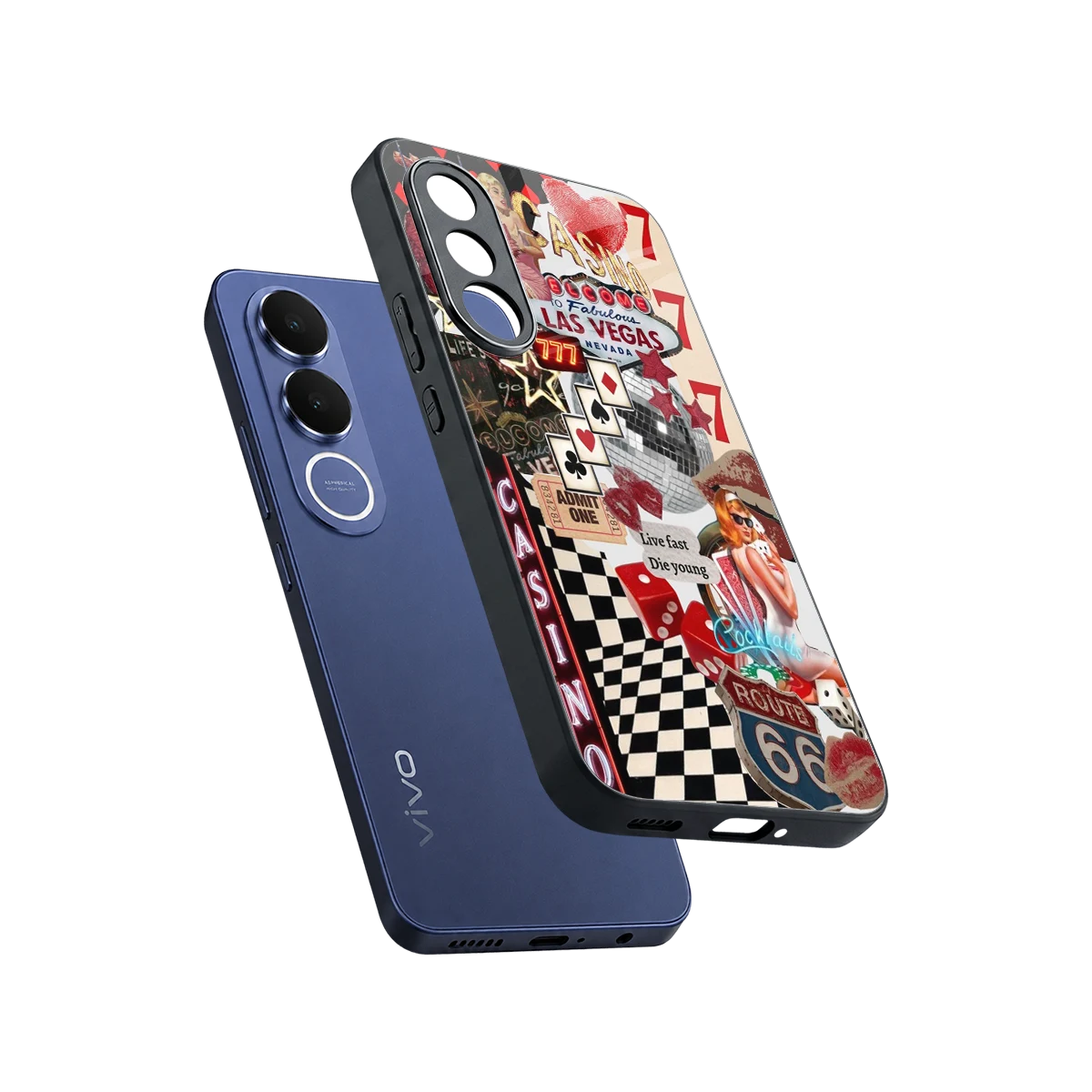 Vegas Vibes sleek vivo v70 fe cover with tempered glass back and TPU edges
