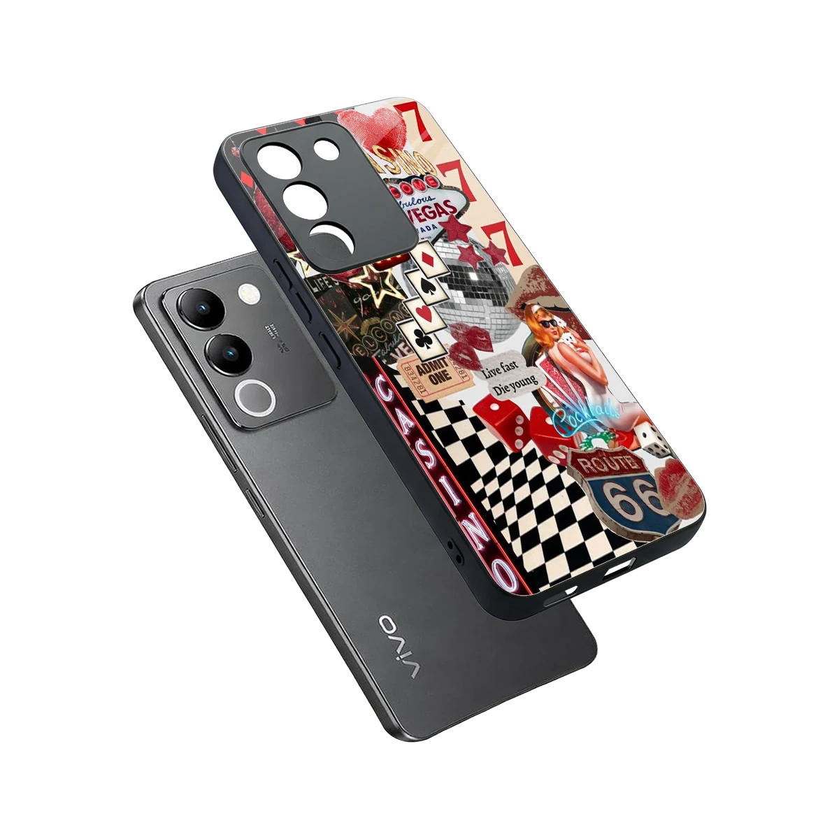 Vegas Vibes sleek vivo y200 5g cover with tempered glass back and TPU edges