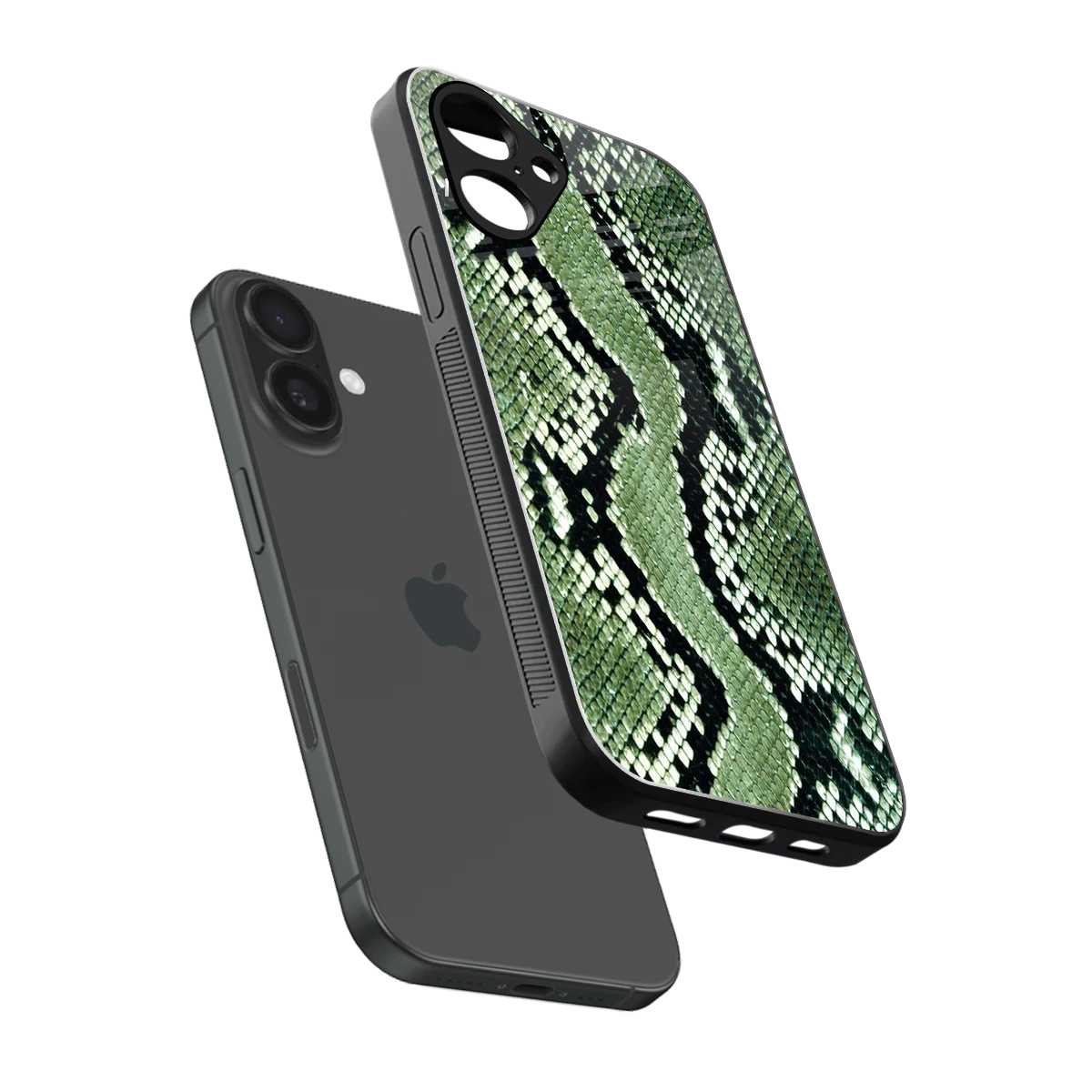 Venom Green sleek iPhone 16 cover with tempered glass back and TPU edges