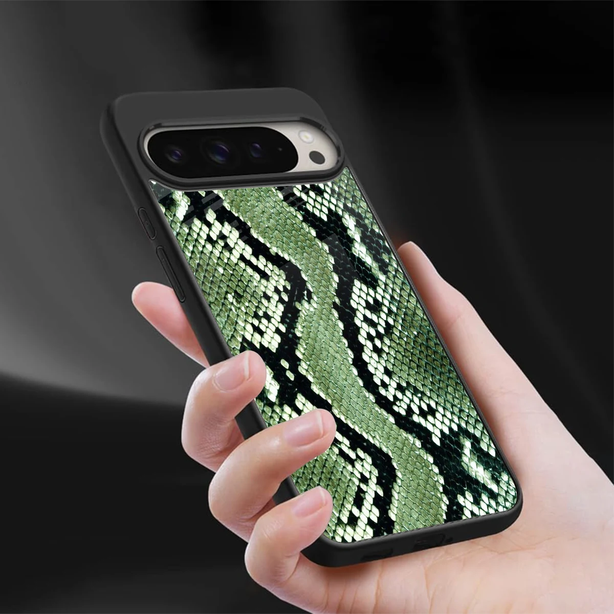 Venom Green sleek google pixel 9 pro cover with tempered glass back and TPU edges