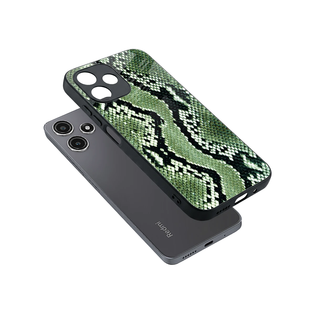 Venom Green sleek redmi 12 5g cover with tempered glass back and TPU edges