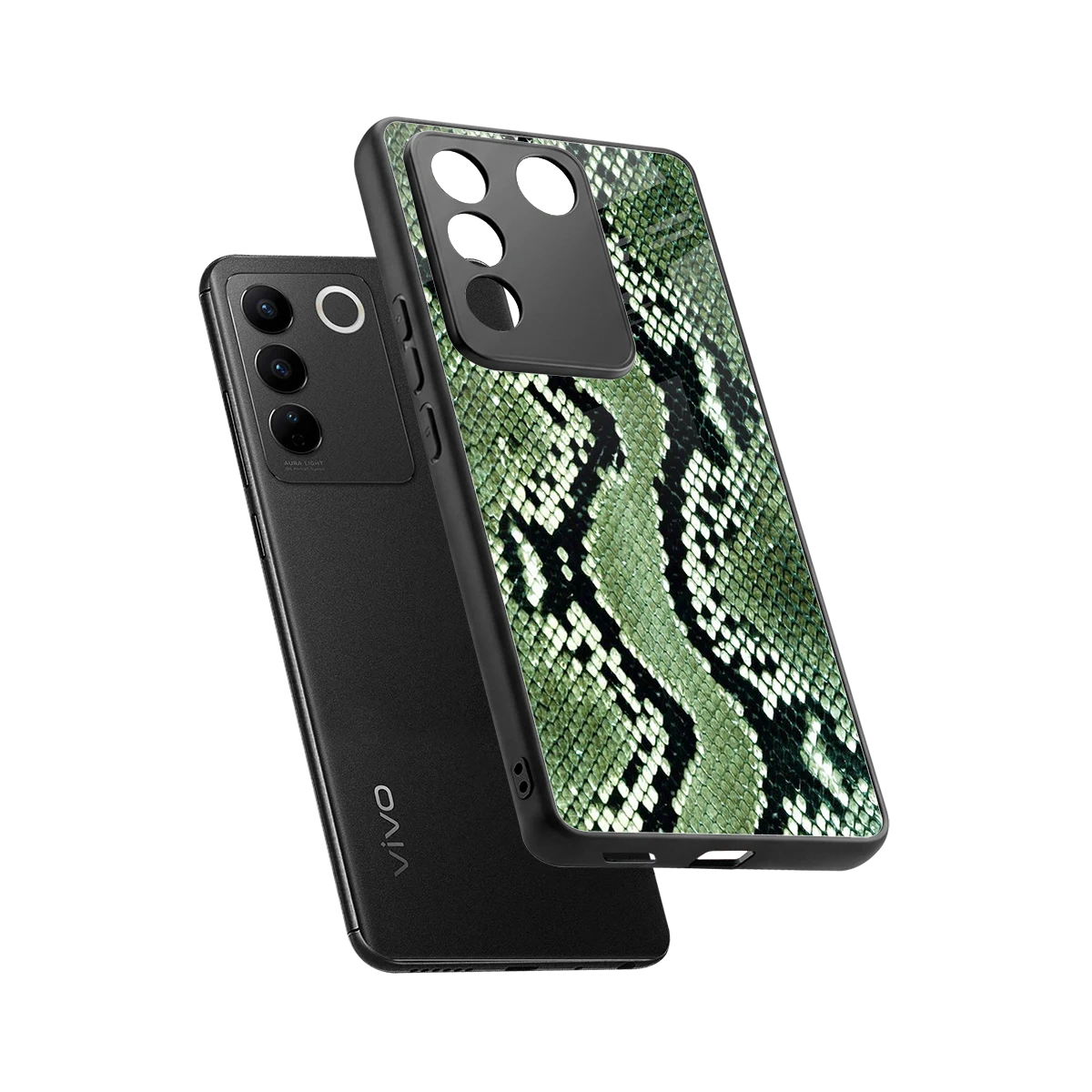 Venom Green sleek vivo v27 5g cover with tempered glass back and TPU edges