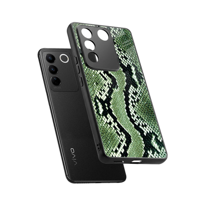 Venom Green sleek vivo v27 5g cover with tempered glass back and TPU edges
