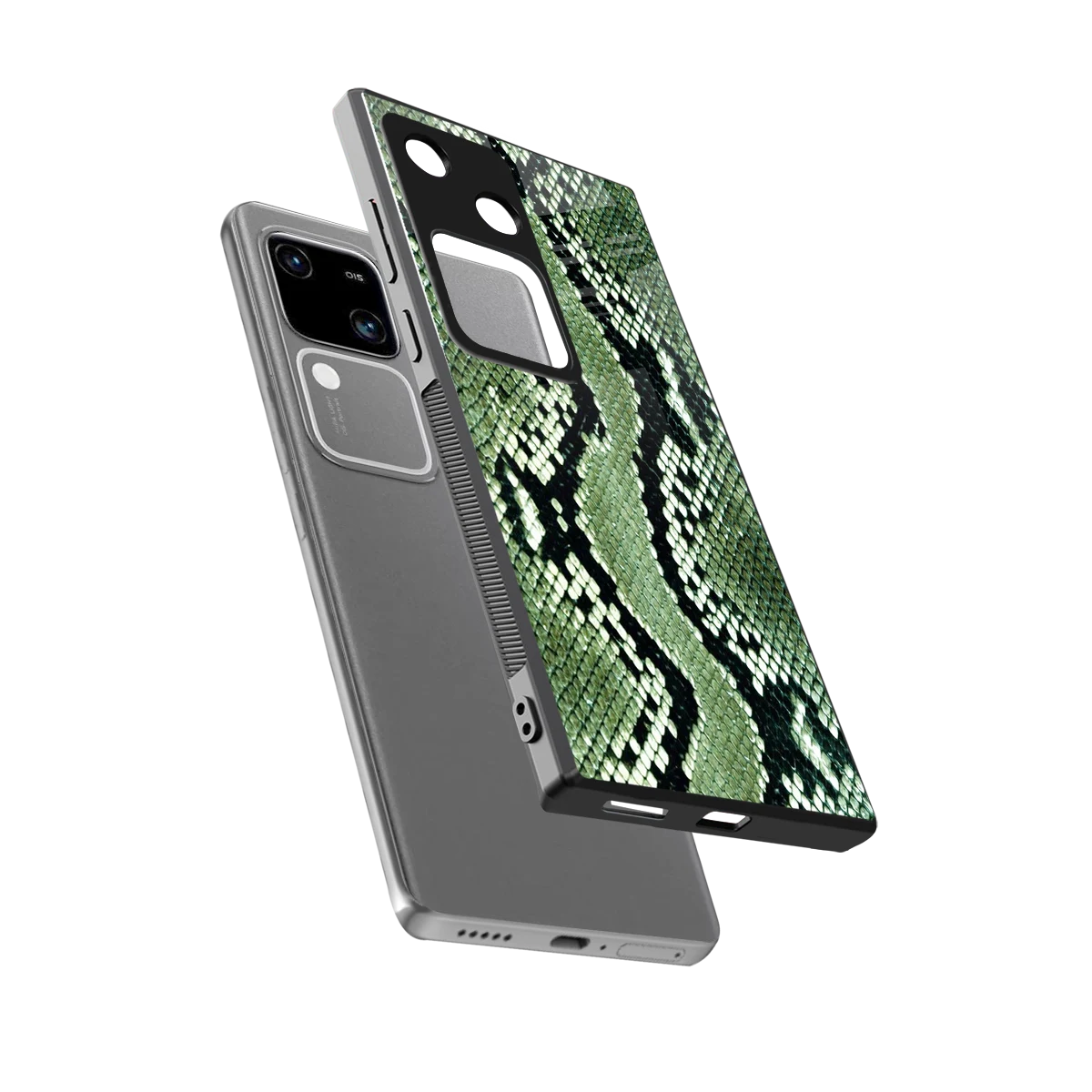 Venom Green sleek vivo v30 cover with tempered glass back and TPU edges
