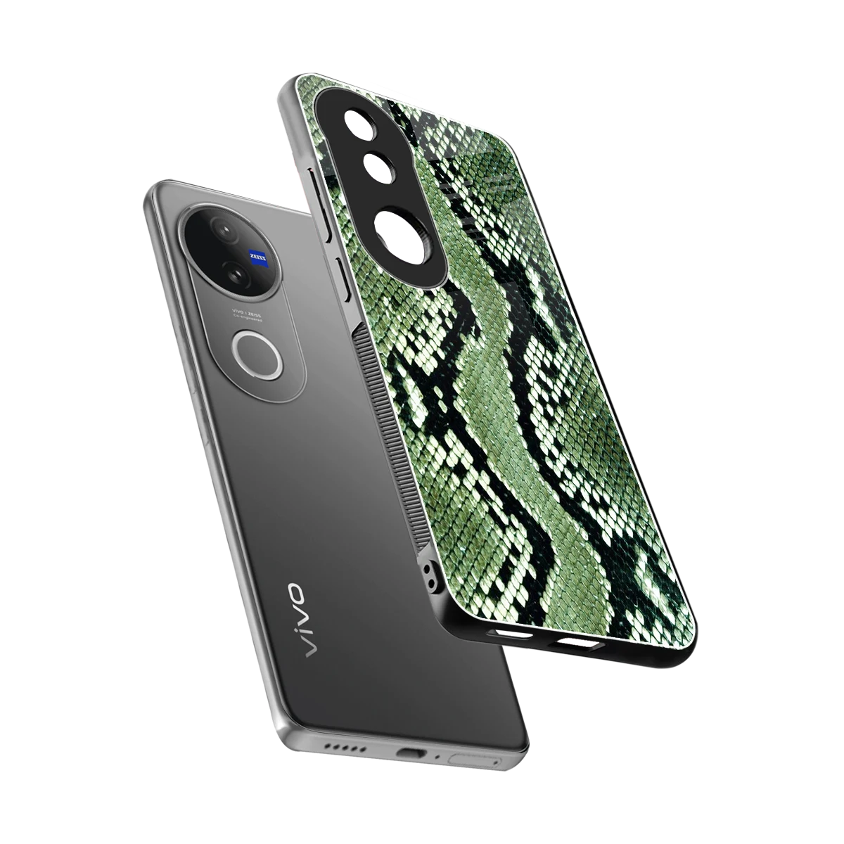 Venom Green sleek vivo v50 cover with tempered glass back and TPU edges