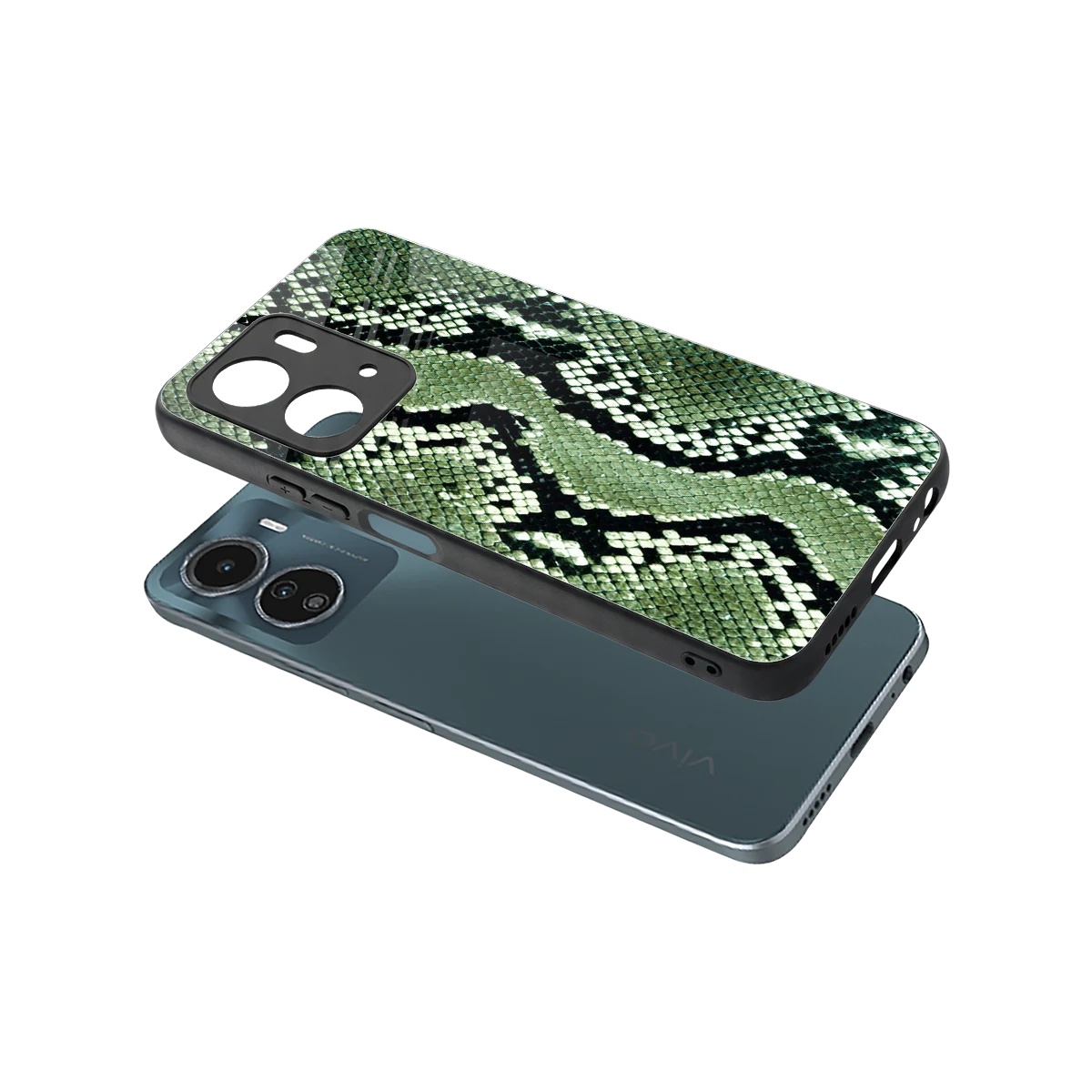 Venom Green sleek vivo y16 cover with tempered glass back and TPU edges