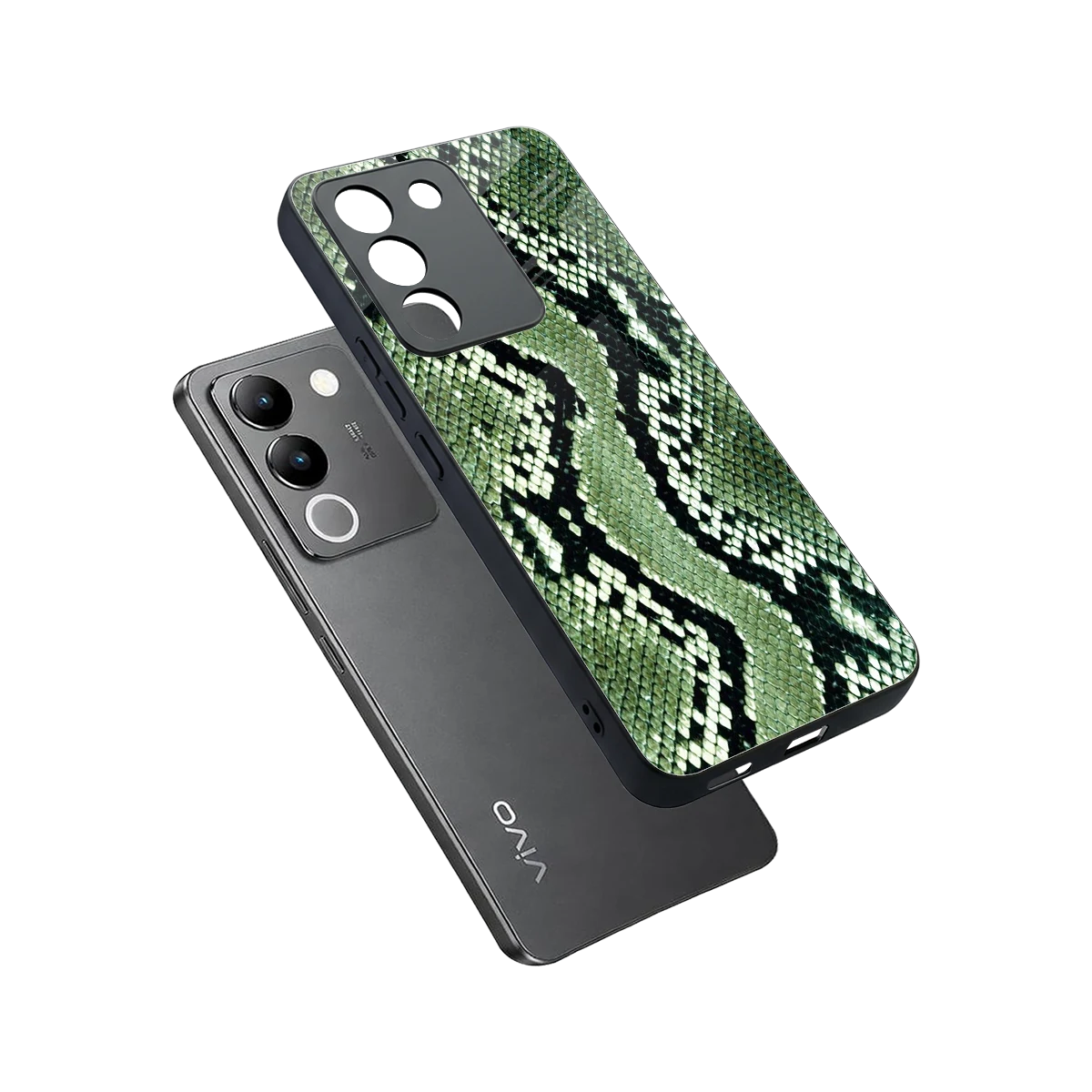 Venom Green sleek vivo y200 5g cover with tempered glass back and TPU edges