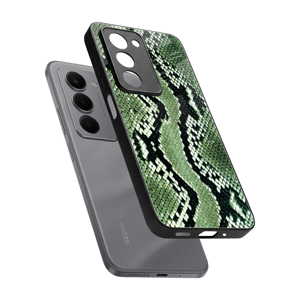 Venom Green sleek redmi 15 5g cover with tempered glass back and TPU edges