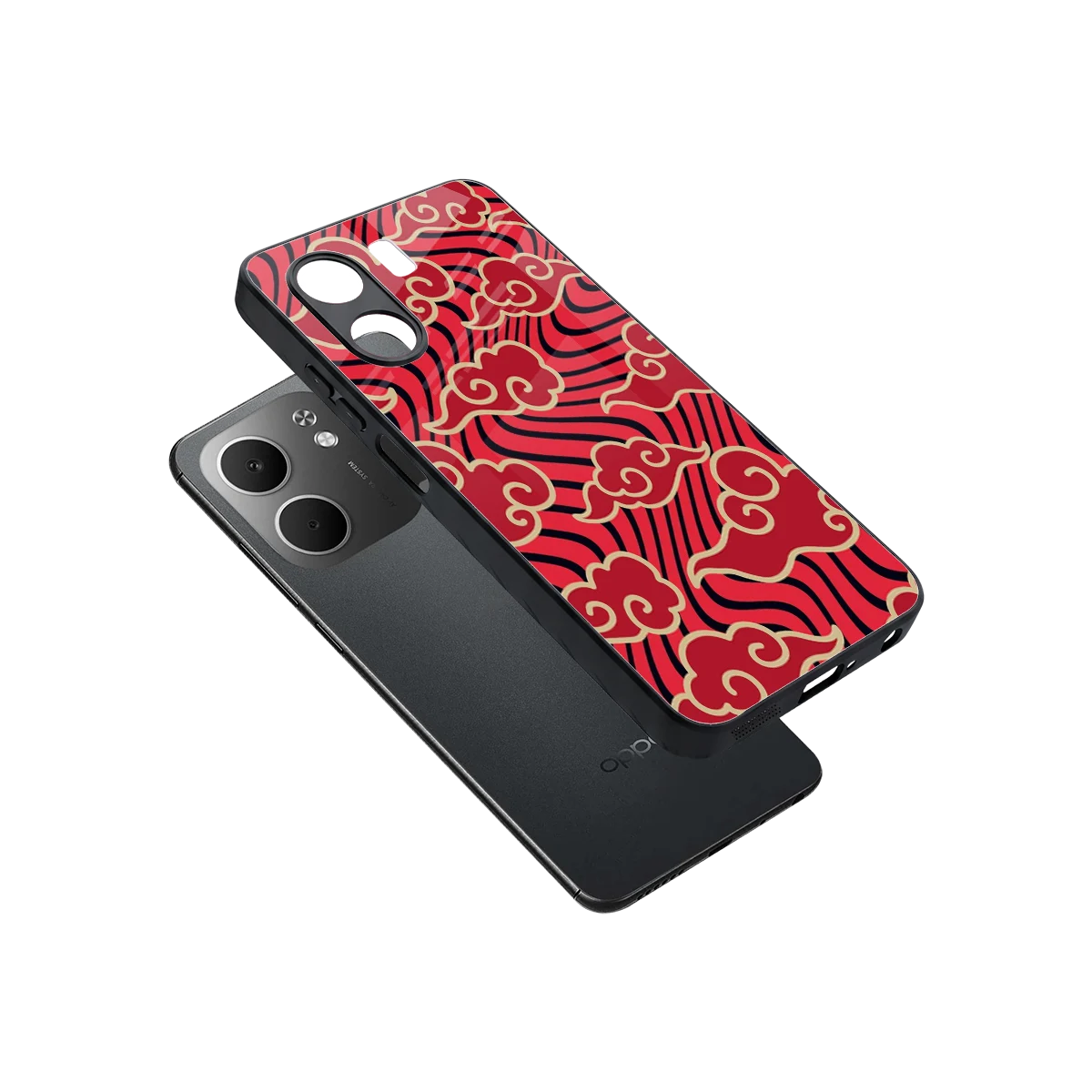 Vermilion Anime sleek oppo a5x 5g cover with tempered glass back and TPU edges