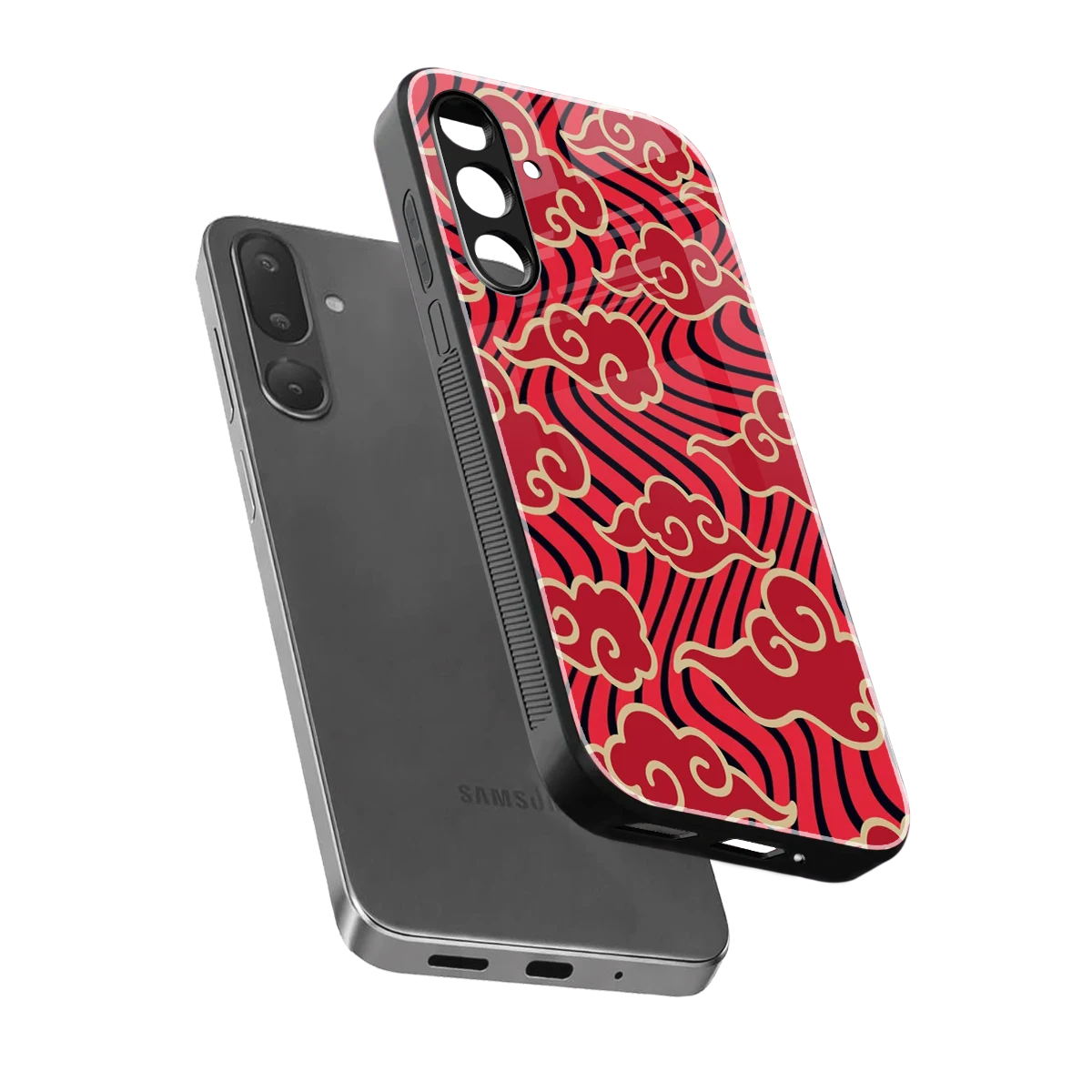 Vermilion Anime sleek samsung galaxy m56 5g cover with tempered glass back and TPU edges