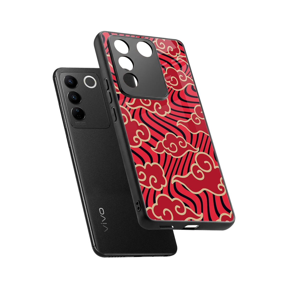 Vermilion Anime sleek vivo v27 5g cover with tempered glass back and TPU edges