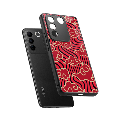 Vermilion Anime sleek vivo v27 5g cover with tempered glass back and TPU edges
