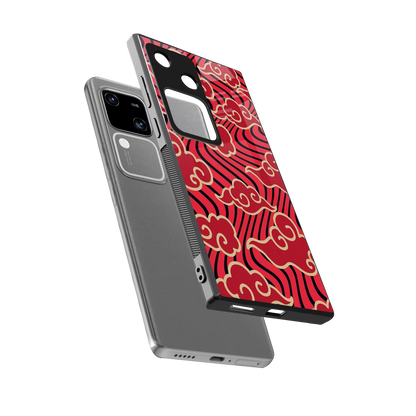 Vermilion Anime sleek vivo v30 cover with tempered glass back and TPU edges