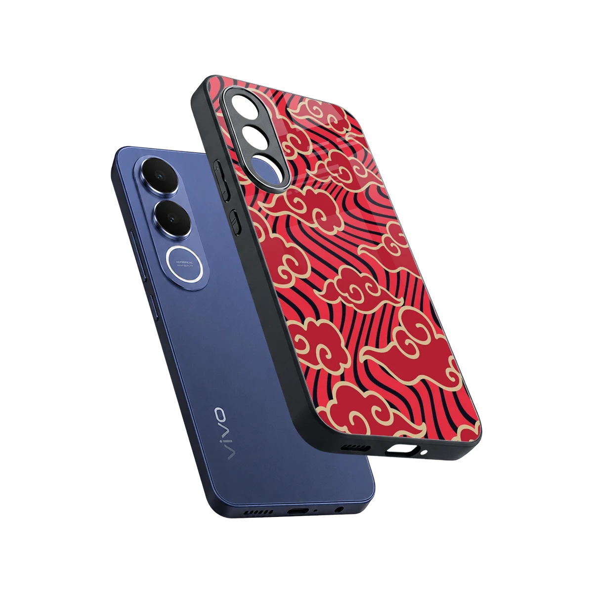 Vermilion Anime sleek vivo v70 fe cover with tempered glass back and TPU edges