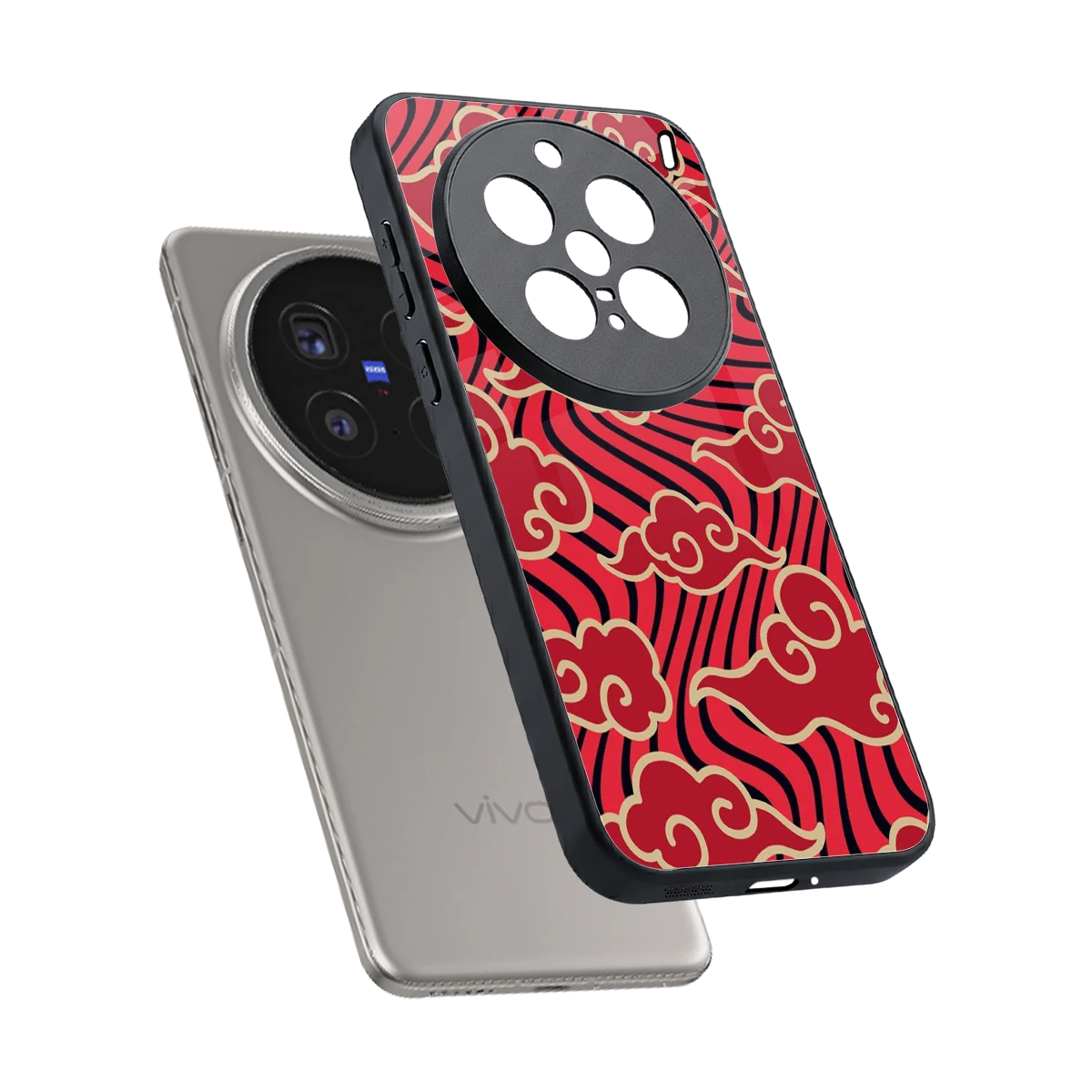 Vermilion Anime sleek vivo x200 pro cover with tempered glass back and TPU edges