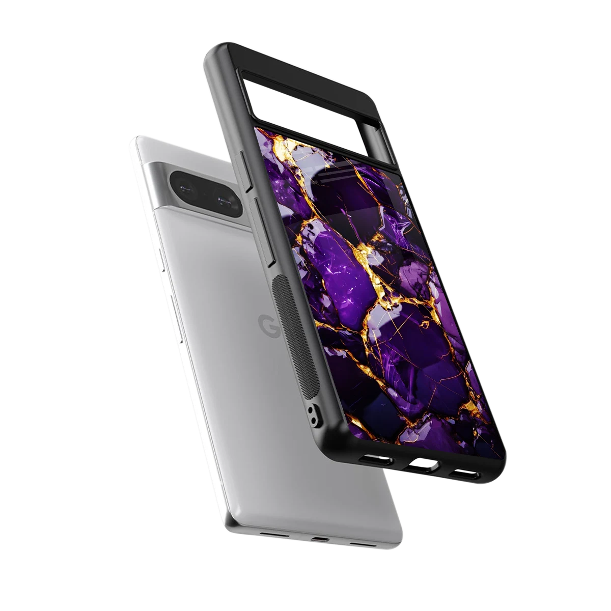 Violet Luxe sleek google pixel 8 cover with tempered glass back and TPU edges