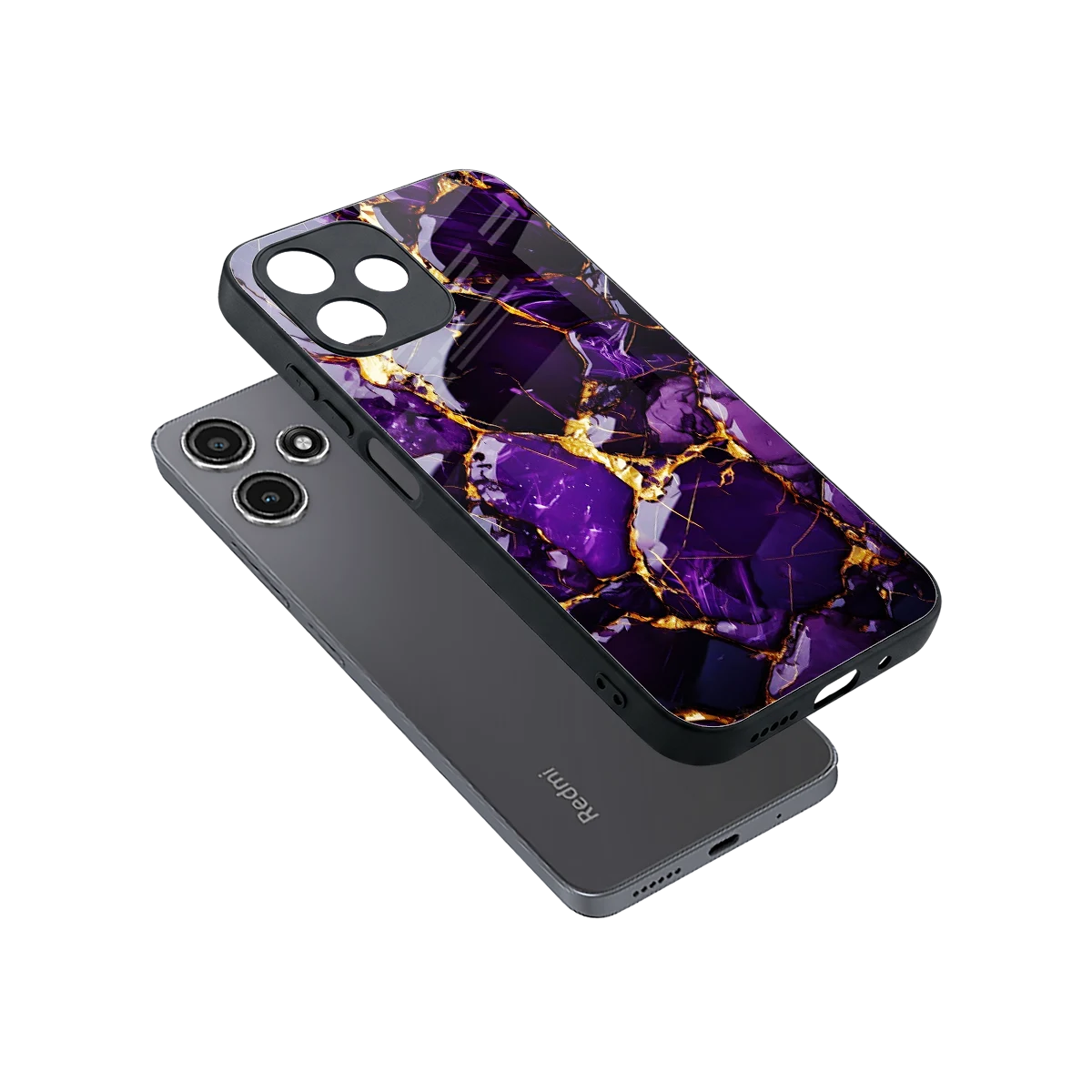 Violet Luxe sleek redmi 12 5g cover with tempered glass back and TPU edges