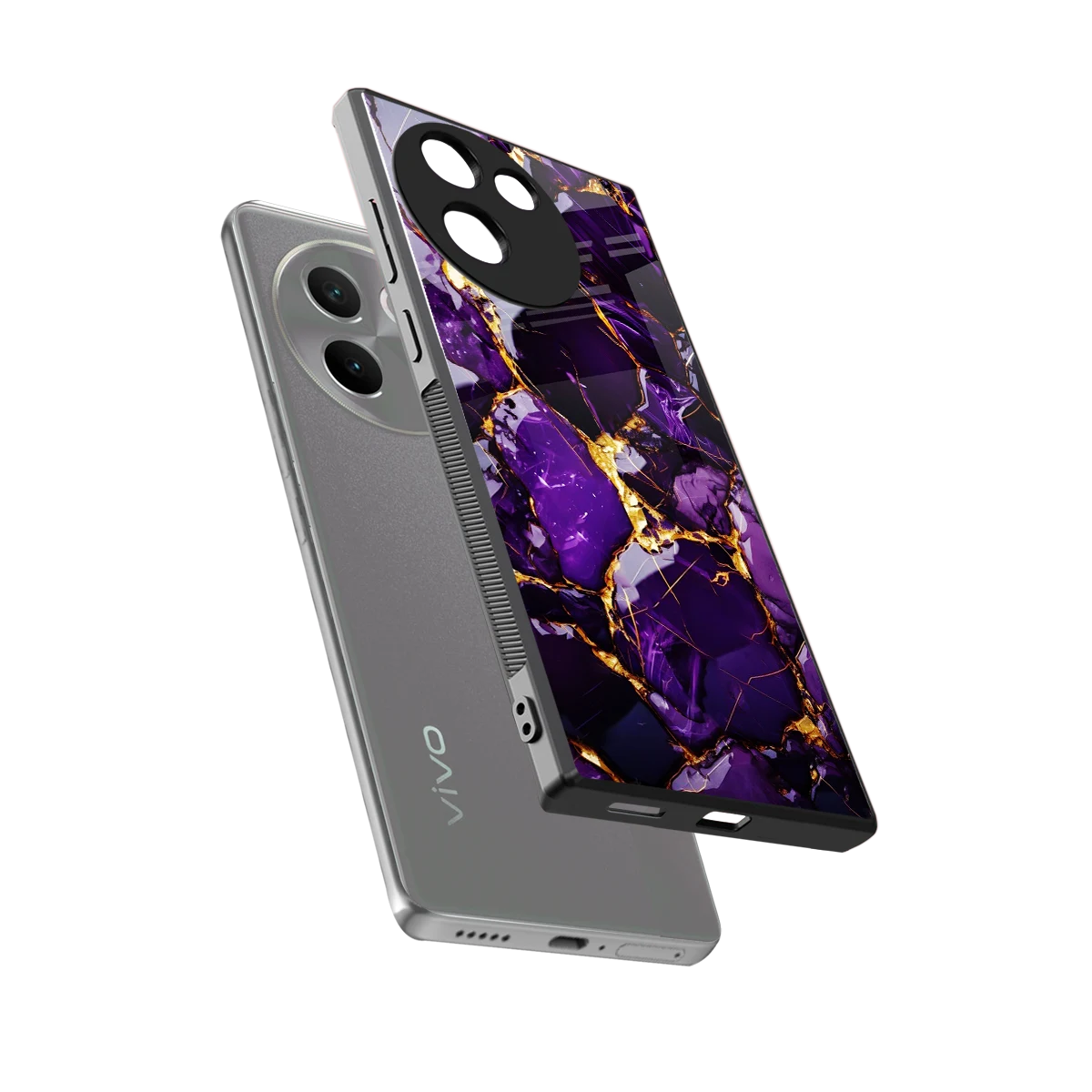 Violet Luxe sleek vivo v30e cover with tempered glass back and TPU edges