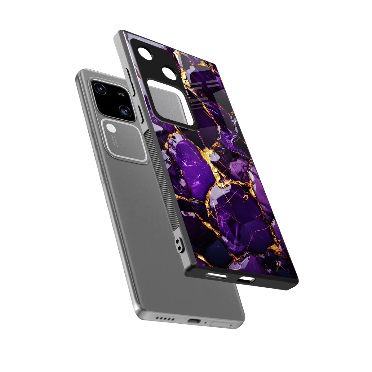 Violet Luxe sleek vivo v30 cover with tempered glass back and TPU edges