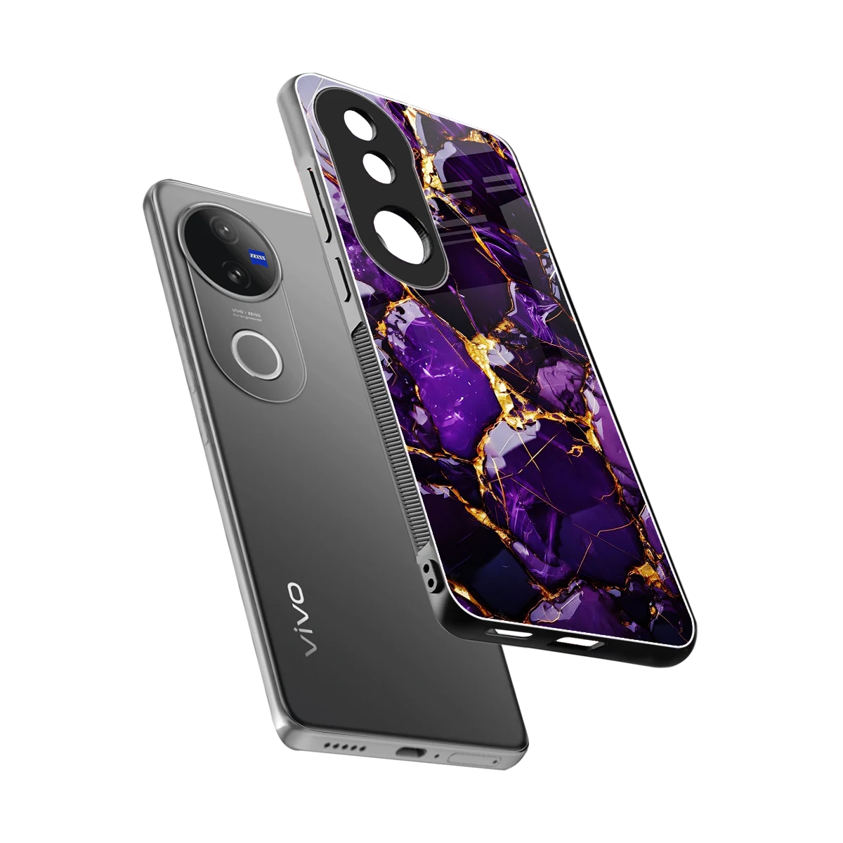 Violet Luxe sleek vivo v50 cover with tempered glass back and TPU edges