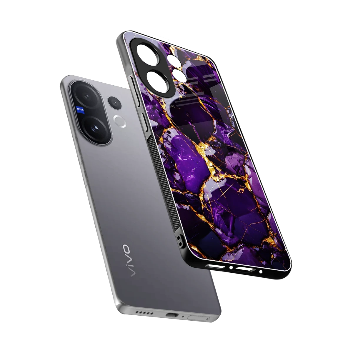 Violet Luxe sleek vivo v60 cover with tempered glass back and TPU edges