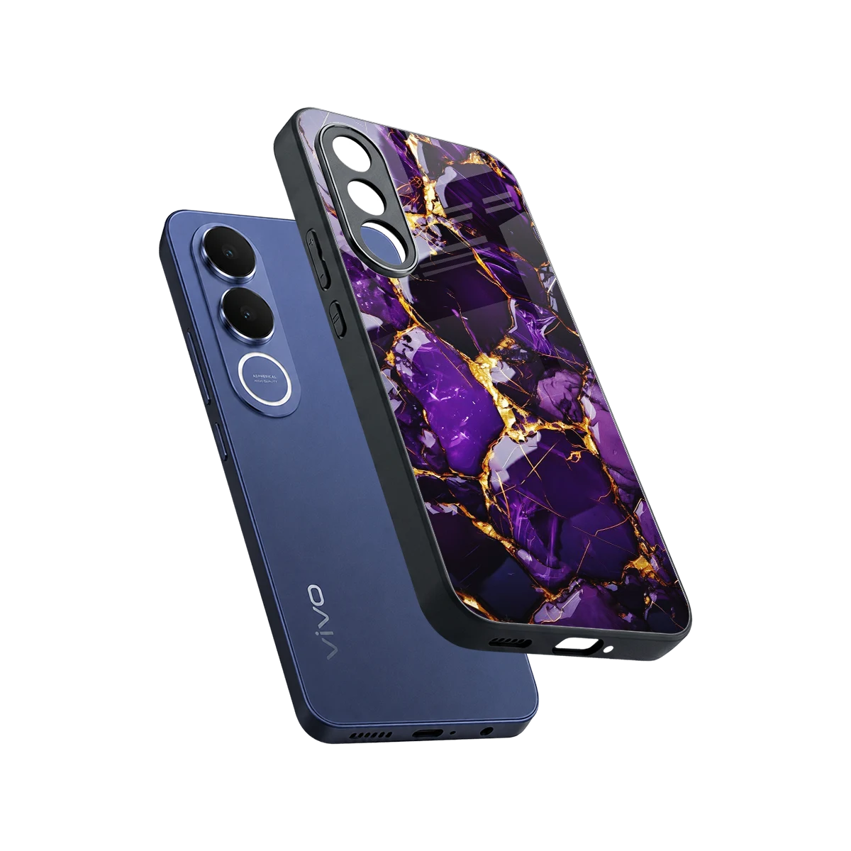 Violet Luxe sleek vivo v70 fe cover with tempered glass back and TPU edges