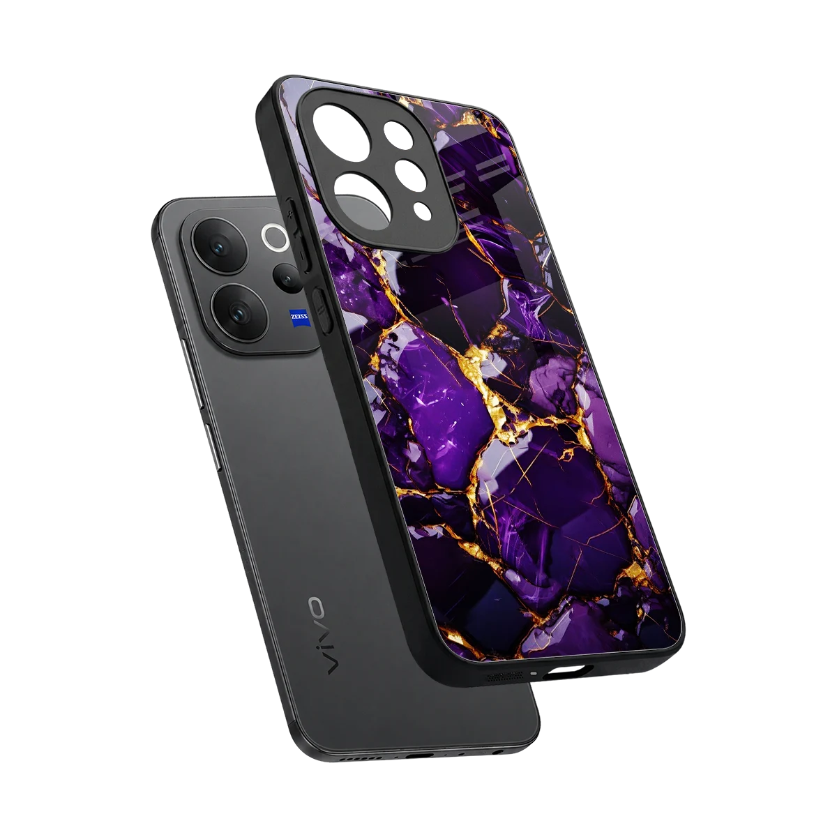 Violet Luxe sleek vivo v70 elite cover with tempered glass back and TPU edges