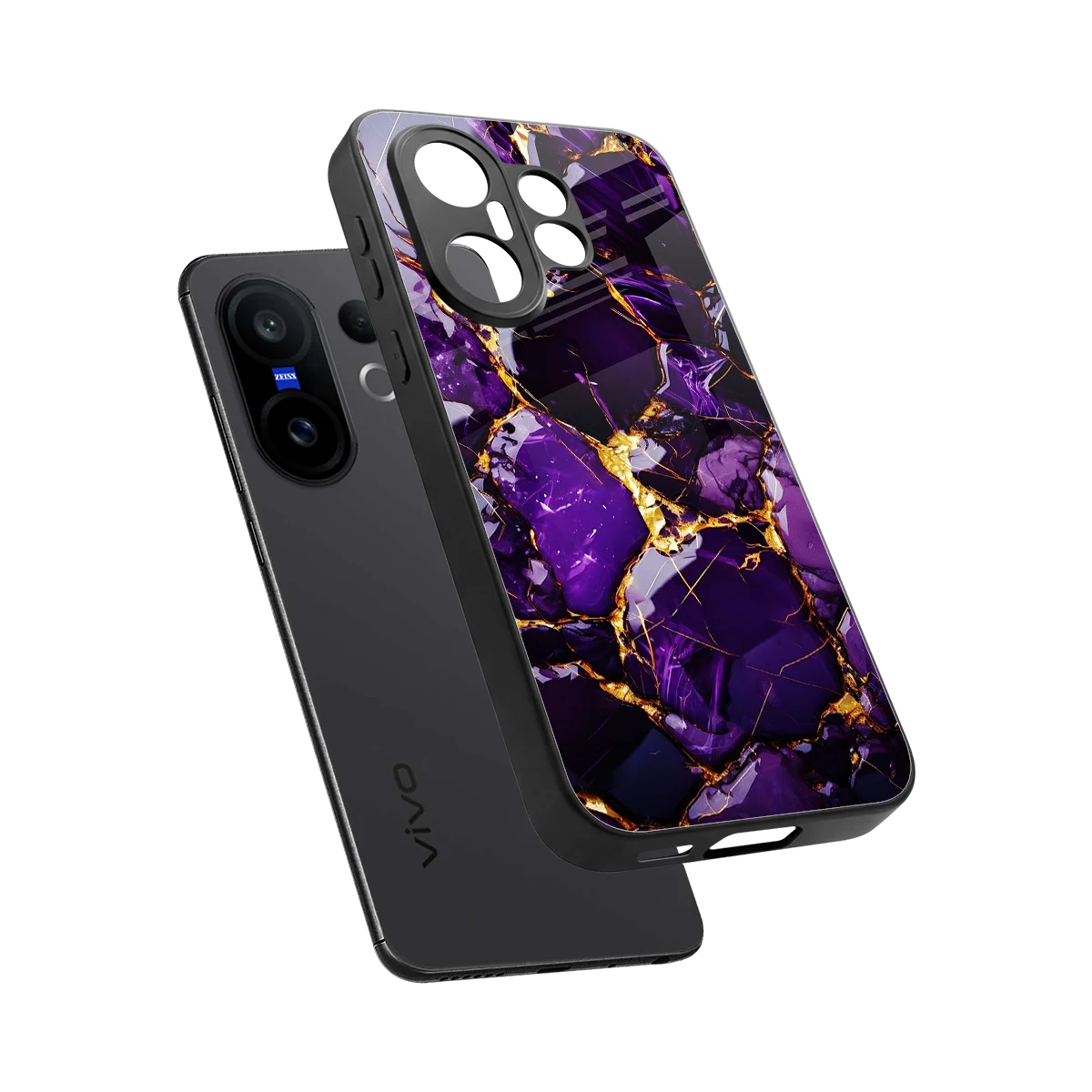 Violet Luxe sleek vivo x200 fe cover with tempered glass back and TPU edges