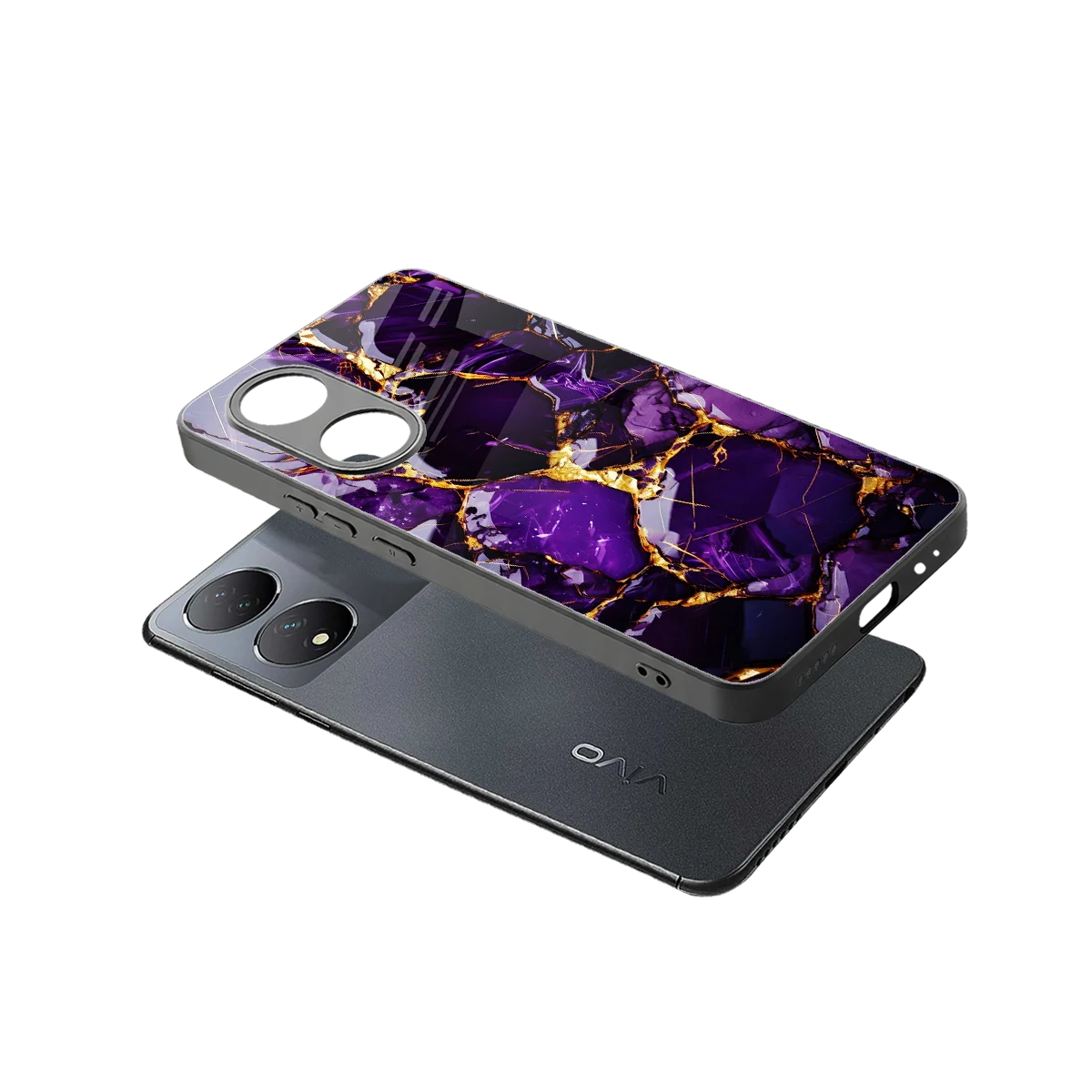 Violet Luxe sleek Vivo-y100 cover with tempered glass back and TPU edges