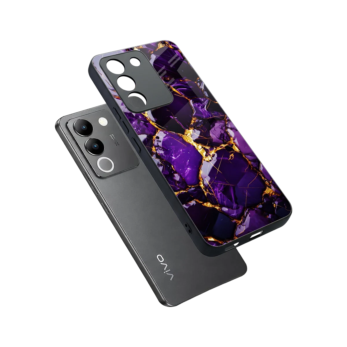 Violet Luxe sleek vivo y200 5g cover with tempered glass back and TPU edges