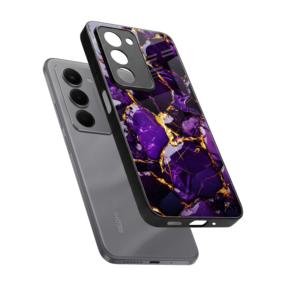 Violet Luxe sleek redmi 15 5g cover with tempered glass back and TPU edges
