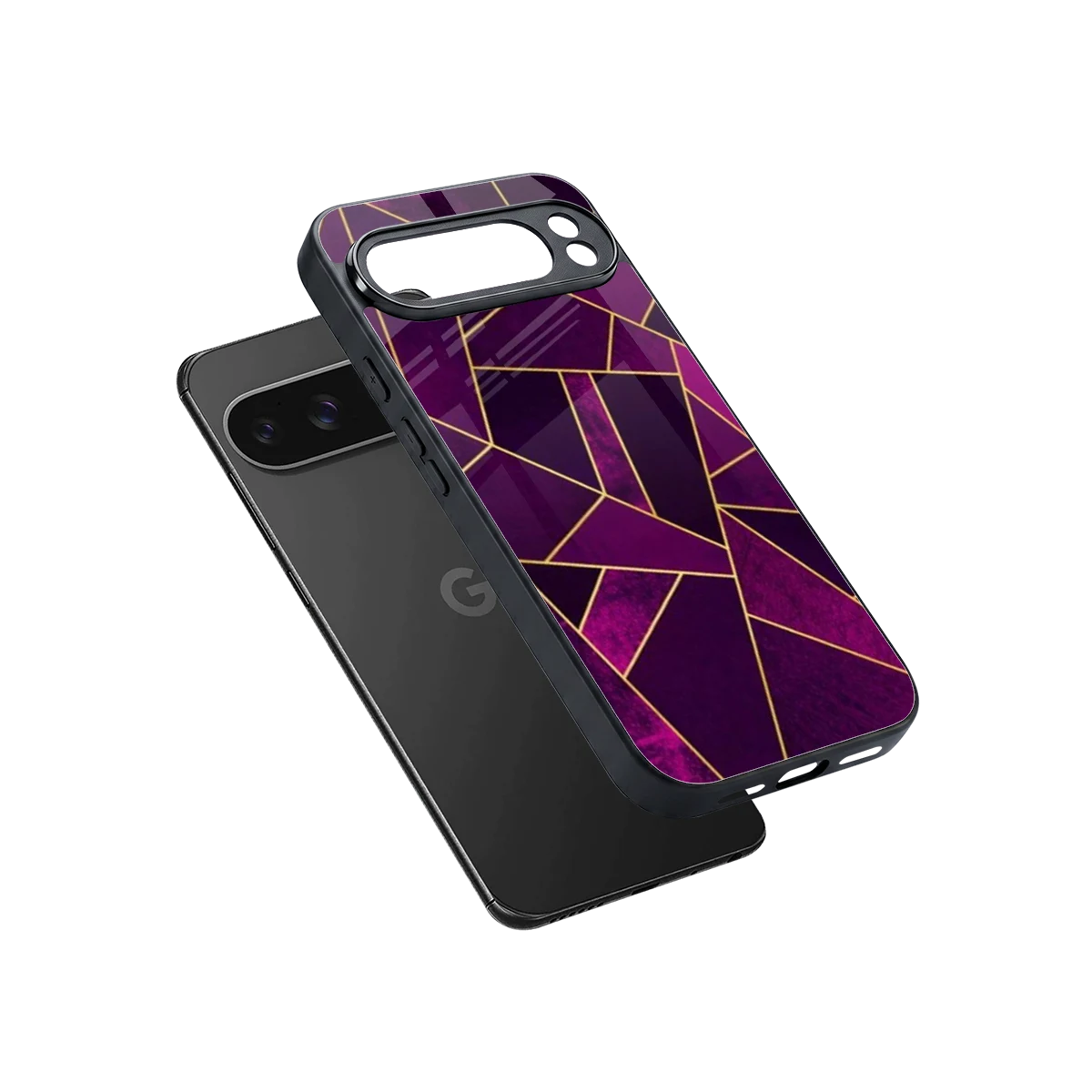 Violet Shards sleek google pixel 10 pro xl cover with tempered glass back and TPU edges