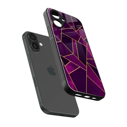 Violet Shards sleek iPhone 16 cover with tempered glass back and TPU edges