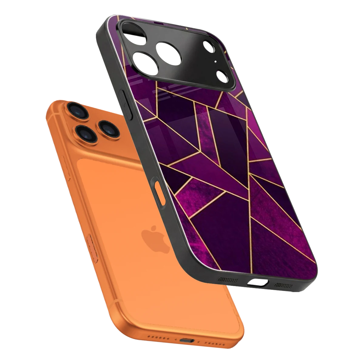 Violet Shards sleek iphone 17 pro cover with tempered glass back and TPU edges