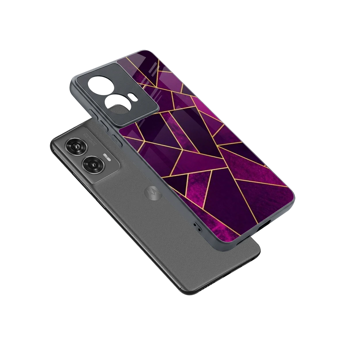 Violet Shards sleek motorola edge 50 fusion cover with tempered glass back and TPU edges