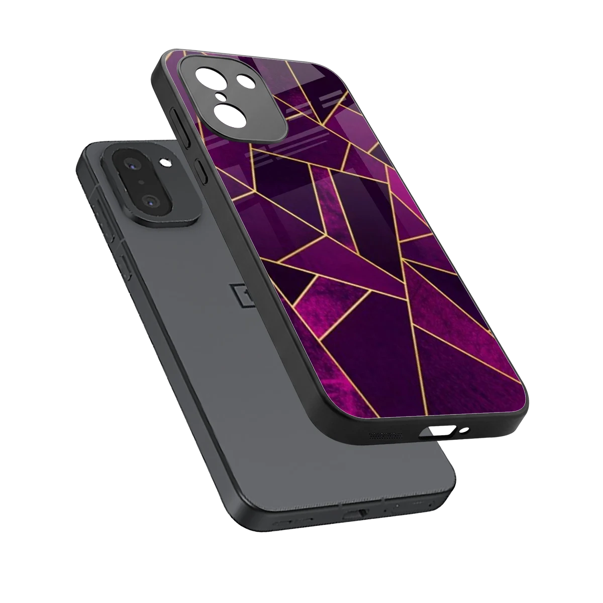 Violet Shards sleek oneplus 15r cover with tempered glass back and TPU edges