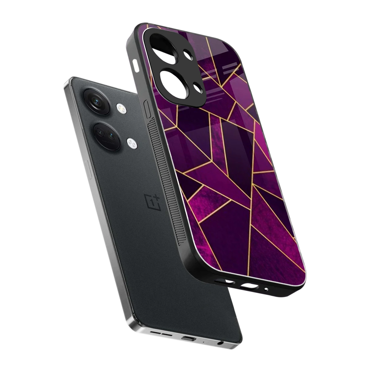 Violet Shards sleek oneplus nord 3 cover with tempered glass back and TPU edges