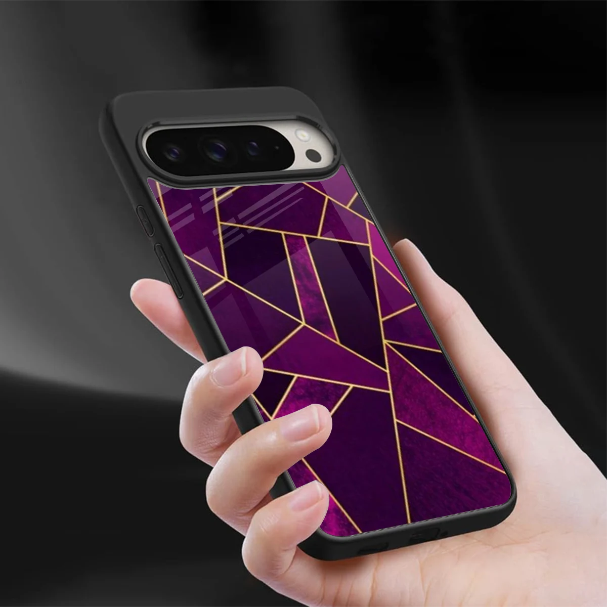 Violet Shards sleek google pixel 9 pro xl cover with tempered glass back and TPU edges