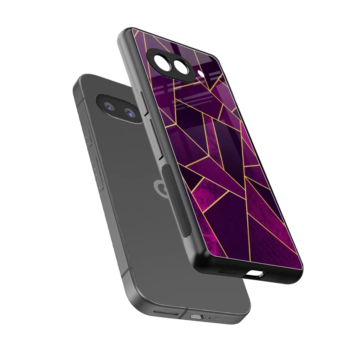 Violet Shards sleek google pixel 10a cover with tempered glass back and TPU edges
