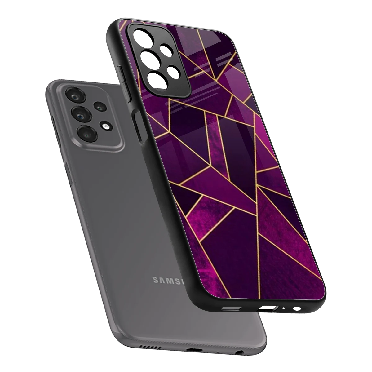 Violet Shards sleek samsung galaxy a23 cover with tempered glass back and TPU edges