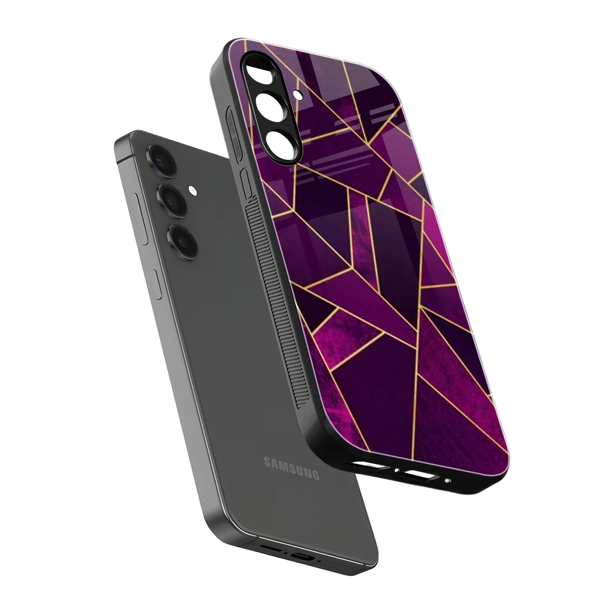 Violet Shards sleek samsung galaxy a16 5g cover with tempered glass back and TPU edges