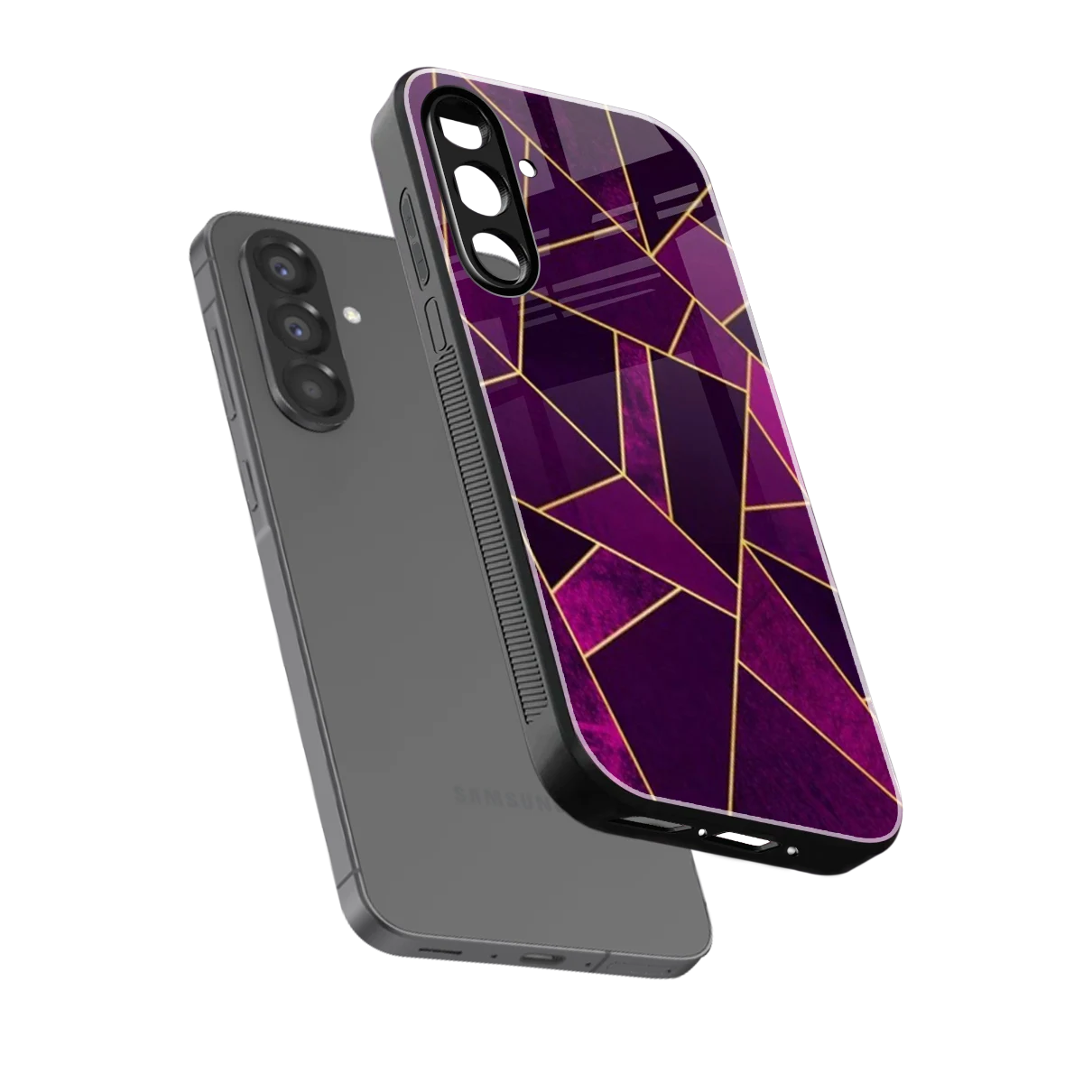 Violet Shards sleek samsung galaxy a36 5g cover with tempered glass back and TPU edges