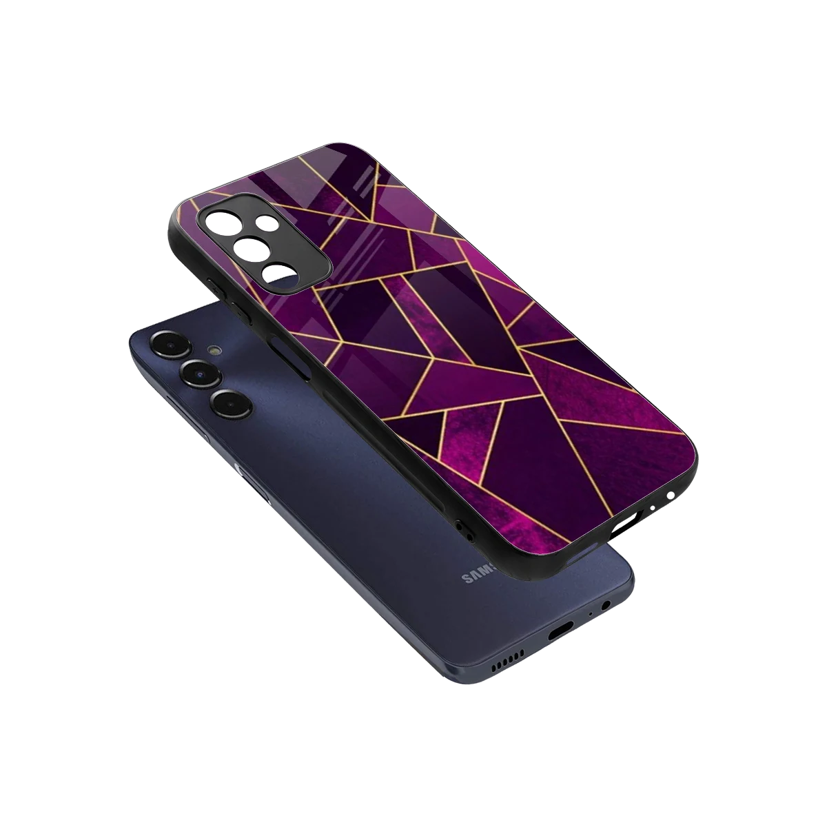 Violet Shards sleek samsung galaxy m14 5g cover with tempered glass back and TPU edges